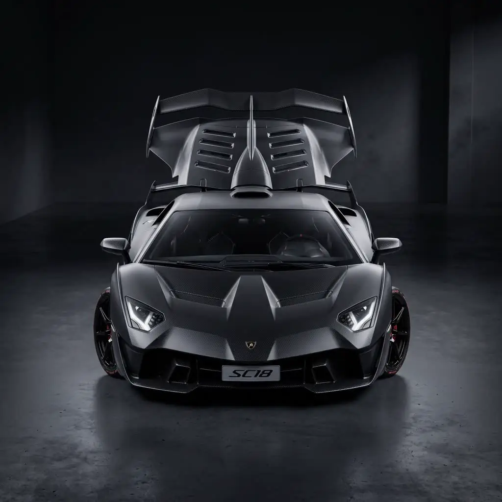 Matte carbon coachbuilt hypercar with an exposed rear wing
