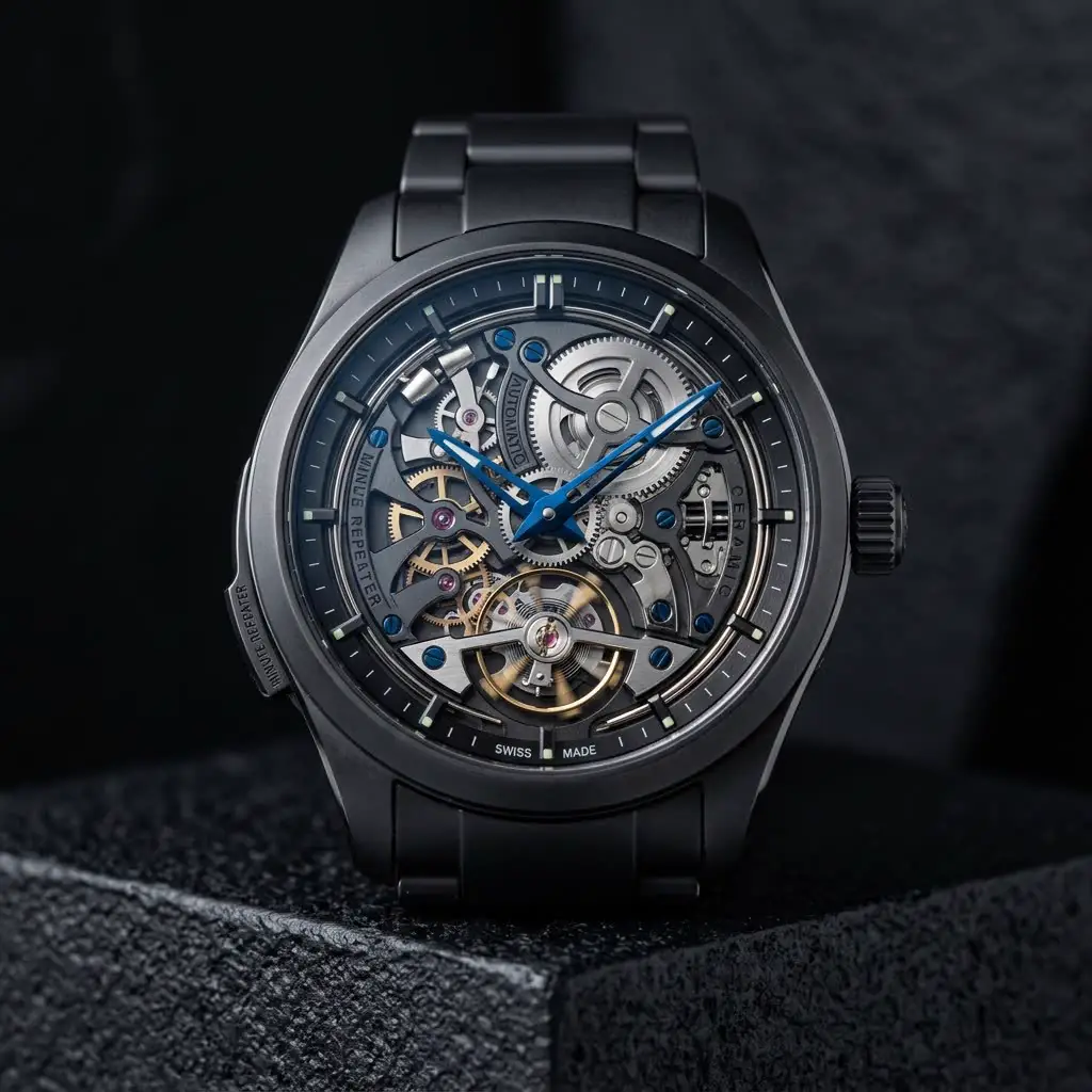 Skeleton minute-repeater tourbillon in a black ceramic case